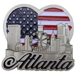 Heart Shaped Atlanta Skyline Pewter USA Flag Magnet - 3 Inch