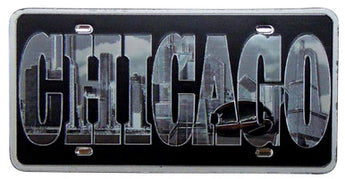 Chicago Foil Magnet License Plate with B&W Photo Letters