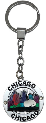 Skyline Bean Chicago Spinning Keyring in Vibrant Colors
