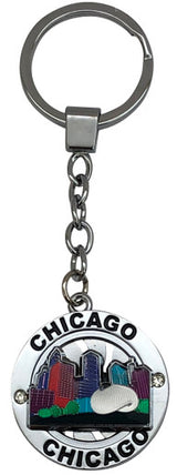 Skyline Bean Chicago Spinning Keyring in Vibrant Colors