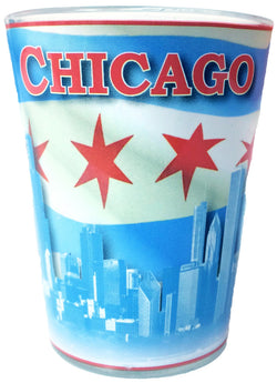 Chicago Shotglass with Blue Flag Design and Red Accents