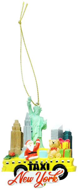 New York X-Mas Poly Ornament: Skyline, Taxi, and Santa
