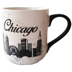 Chic and Stylish 15oz Chicago Marble Cup with Collage Design and Black Handle
