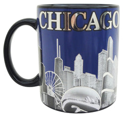 Chicago Mug featuring iconic skyline and landmarks design – perfect souvenir or gift.