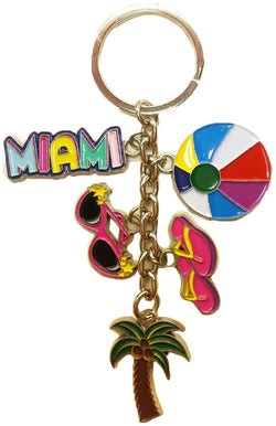 MIAMI DANGLE Keychain with BALL/FLIP FLO Design - Palm and Sunglasses