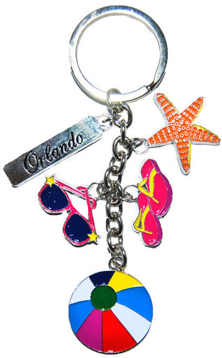 Orlando Dangle Keychain with Seastar Flip Flop, Ball, Sunglasses,