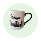 Chic and Stylish 15oz Chicago Marble Cup with Collage Design and Black Handle