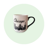 Chic and Stylish 15oz Chicago Marble Cup with Collage Design and Black Handle