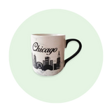 Chic and Stylish 15oz Chicago Marble Cup with Collage Design and Black Handle