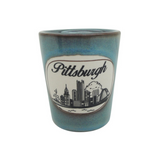 Pittsburgh Mini Ceramic Cup with blue wash finish – perfect for espresso or decorative use.