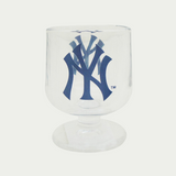 Yankees brandy glass with NY Yankees logo in the middle.