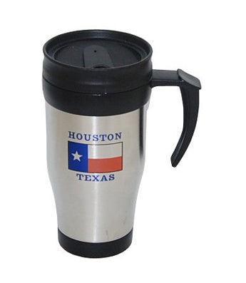 Houston Texas Steel Travel Mug Featuring Texas Flag