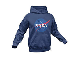 NASA Space Logo Printed Hoodie Sweatshirt- Kangaroo Pocket Unisex Hooded Sweater (Navy, Small)