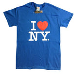 I Love NY New York Short Sleeve Screen Print Heart T-Shirt Royal Blue (Small)