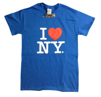 I Love NY New York Short Sleeve Screen Print Heart T-Shirt Royal Blue (Small)