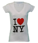 I Love NY New York Womens V-Neck T-Shirt Spandex Heart White XL