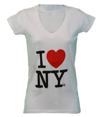 I Love NY New York Womens V-Neck T-Shirt Spandex Heart White XL