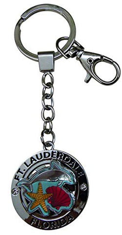Fort Lauderdale Florida Silvertone Glazing Keychain | Sea Life Key Ring Featuring Starfish, Dolphin & Oyster for Bag & Car Jewelry Accessory | Perfect Souvenir Gift Collection