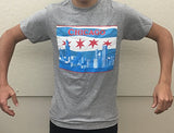 CityDreamShop Chicago Flag Featuring The Chicago Skyline Designed Short Sleeve Shirt (XL Grey