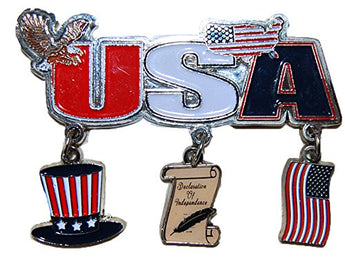 USA Patriotic American Themed Dangle Magnet- Featuring American Flag, Bald Eagle and the Declaration of Independence