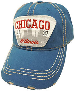 Embroidered Chicago Illinois Distressed Blue Skyline Cap - Fashionable Unisex Cotton Adjustable Chicago City Baseball Cap - Cap for Dad - Perfect Souvenir Gift for Men, Women & Kids
