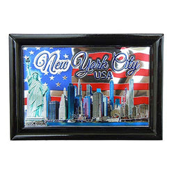 New York City Skyline Waving Flag of The USA Photo Framed Foil Refrigerator Magnet