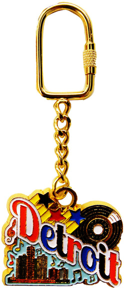 Gold detroit keychain with music and city skyline 